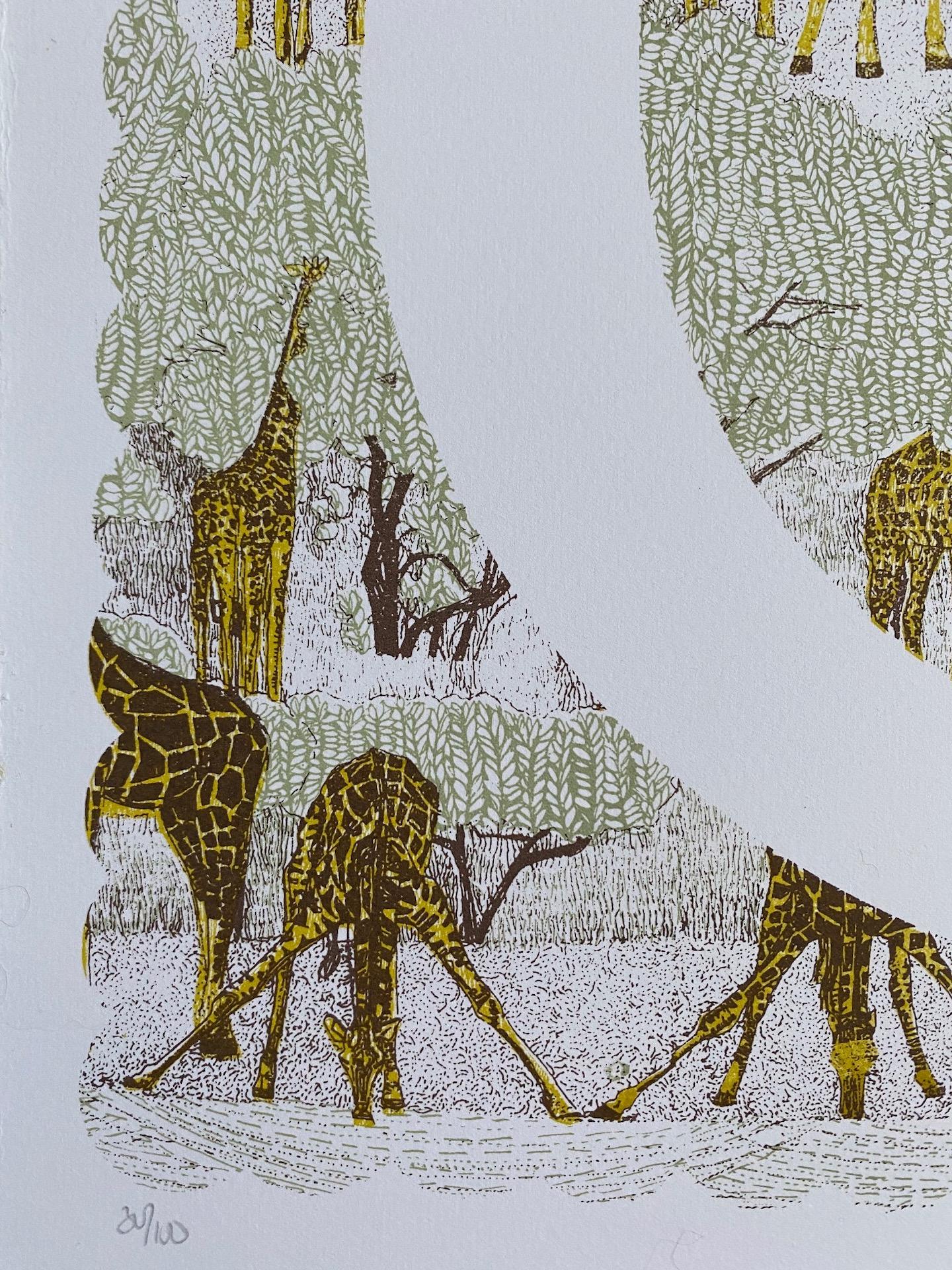 Clare Halifax, G is for Giraffe, Limited Edition Art, Stamp Art, Animal Art For Sale 4