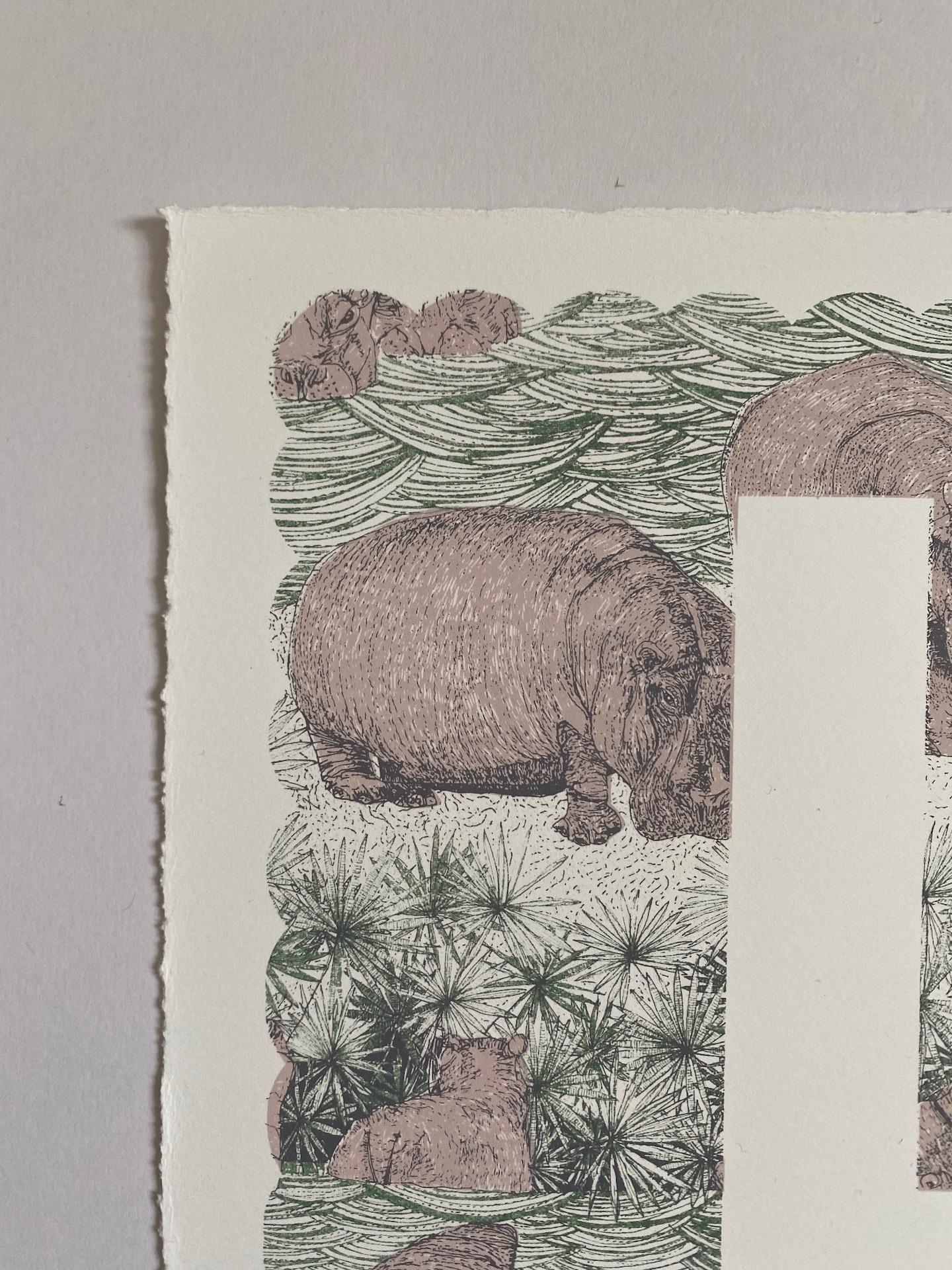 Clare Halifax
H is for Hippo
Limited Edition 3colour screen print
Edition of 100
Sheet Size: H 38cm x W 37cm x 0.1cm
Sold Unframed
Hand printed by the artist onto somerset satin paper 300gms with deckle edge.
Please Note that in situ images are