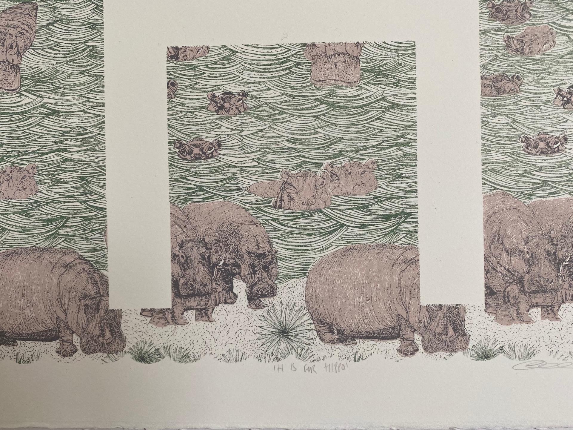 Clare Halifax, H is for Hippo, Limited Edition Artwork, Bright Art, Animal Art 4