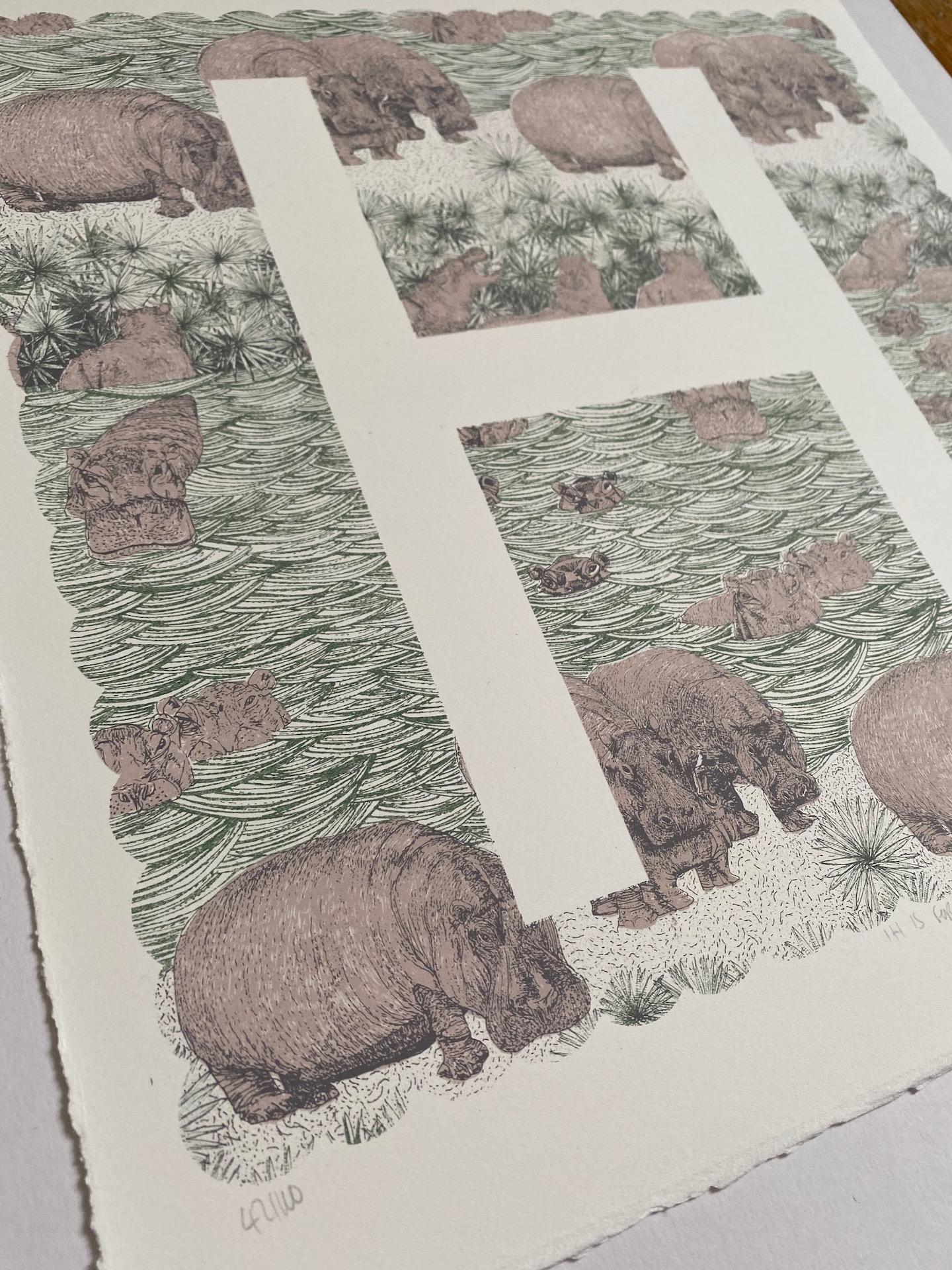 Clare Halifax, H is for Hippo, Limited Edition Artwork, Bright Art, Animal Art 5