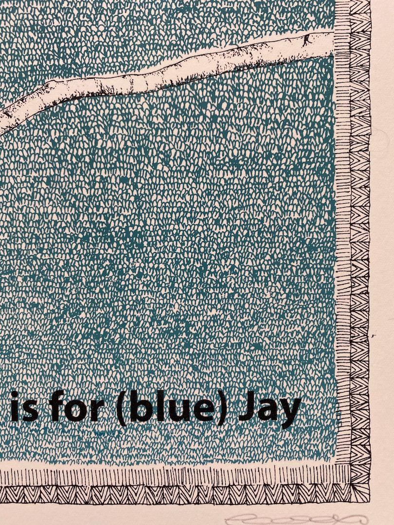 Clare Halifax, J is for (Blue) Jay, Stampa in edizione limitata, Arte degli uccelli in vendita 4