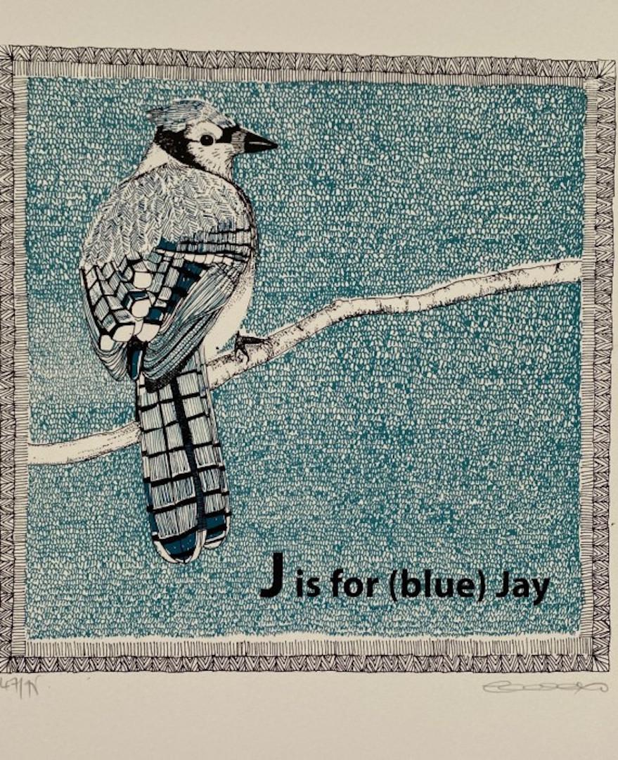 Clare Halifax
J sta per (Blue) Jay
Serigrafia a 3 colori in edizione limitata
Edizione di 75
Dimensioni dell'immagine H. H. 22 x L. 22 cm
Dimensioni del foglio: H. 27 x L. 25cm x P. 0,1cm
Venduto senza cornice
Si prega di notare che le immagini in