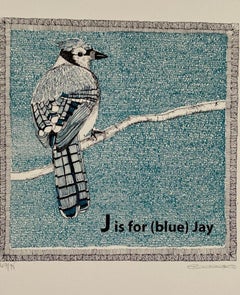 Used Clare Halifax, J is for (Blue) Jay, Limited Edition Print, Bird Art