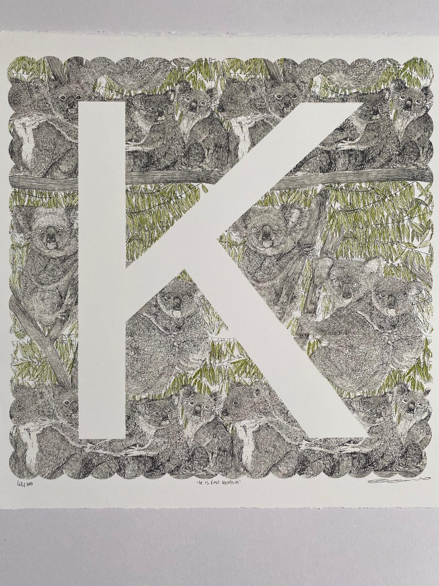 Clare Halifax, K is pour Koala, imprimé en édition limitée, imprimé animal, Monogram Art en vente 2