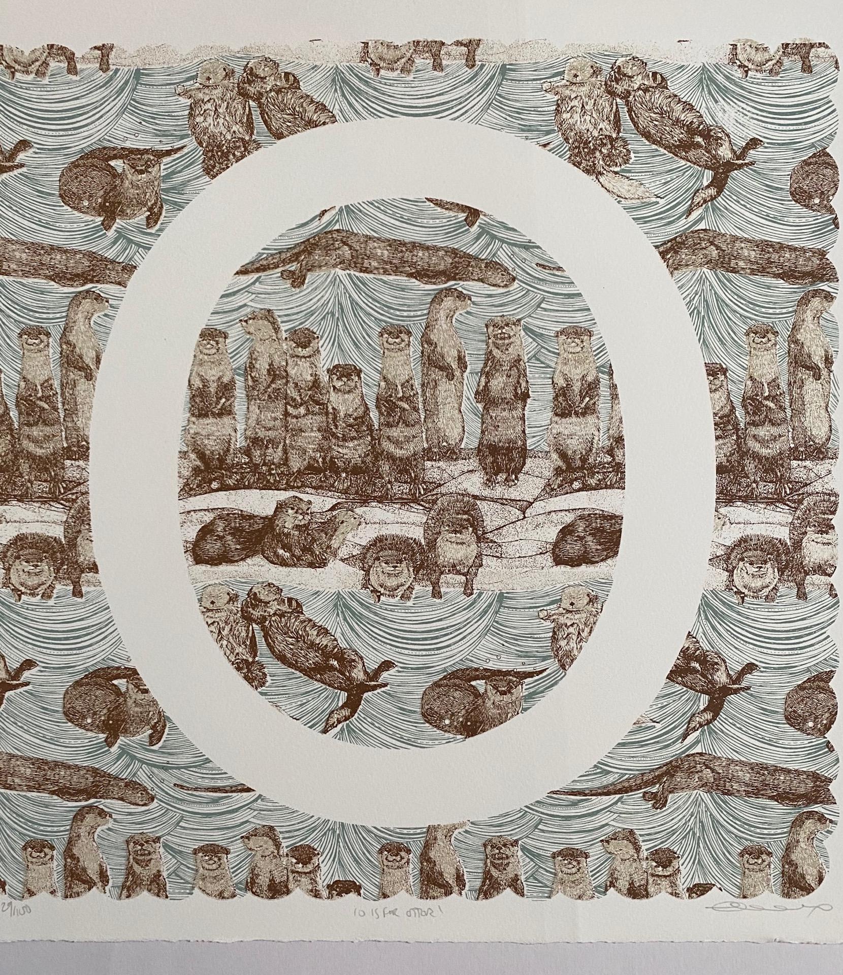 Clare Halifax, O is for Otter, imprimé animalier en édition limitée, Art contemporain en vente 2