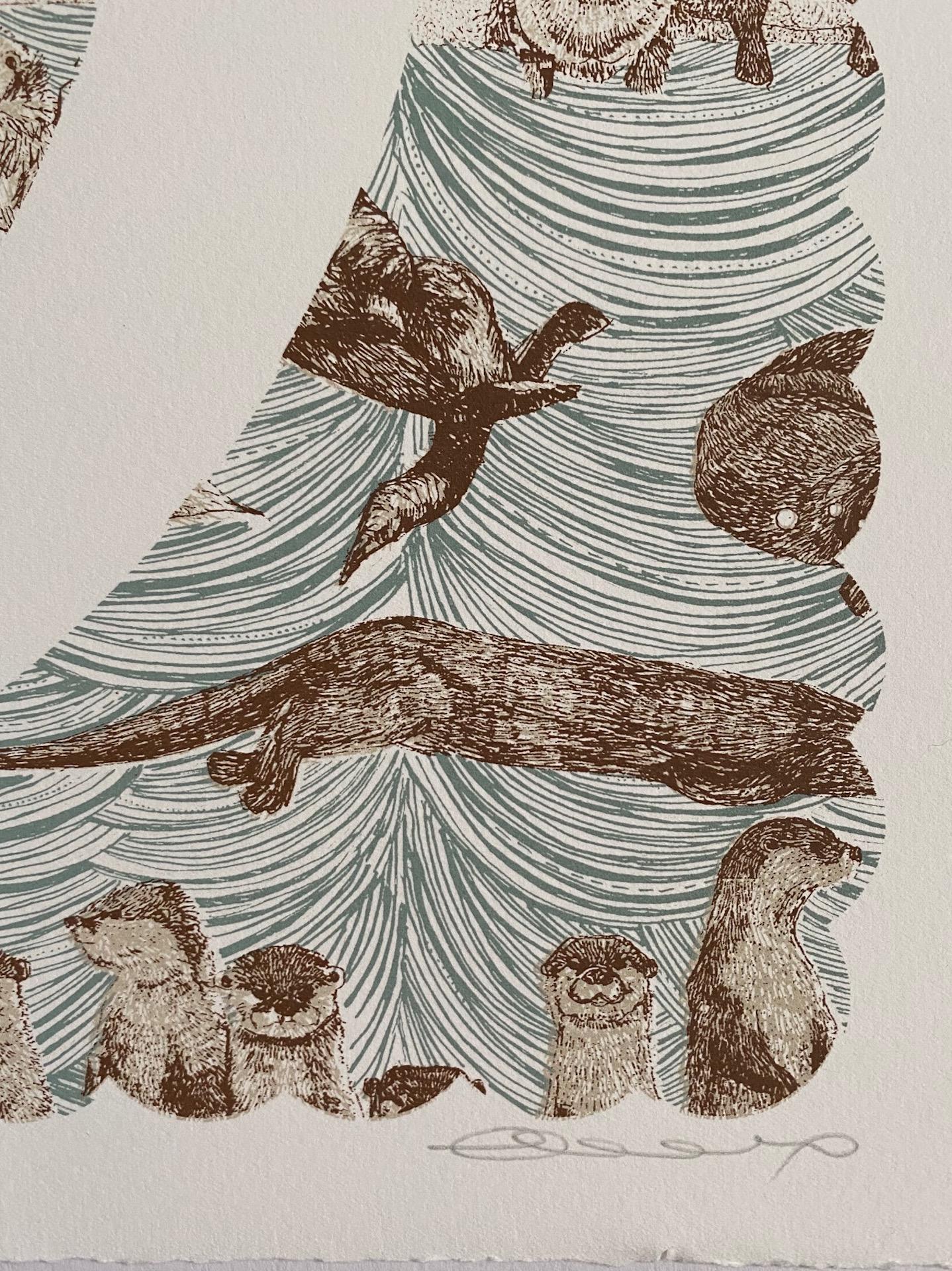 Clare Halifax, O is for Otter, Limited Edition Animal Print, Contemporary Art For Sale 2