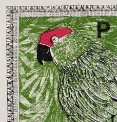 Clare Halifax, "P is for Parrot", serigrafia in edizione limitata, arte con animali