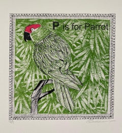 Clare Halifax, "P is for Parrot", serigrafia in edizione limitata, arte con animali