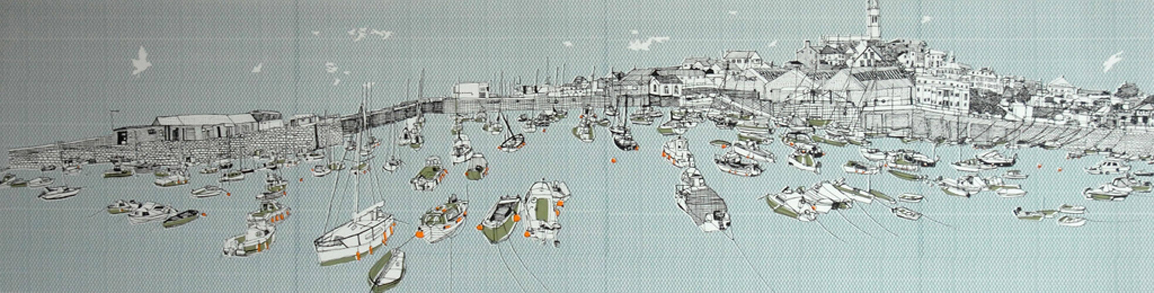 Clare Halifax
Penzance Harbour
Limited Edition Silkscreen Print
Edition of 75
Image Size: H 26cm x W 99cm 
Sheet Size: H 39cm x W 108cm 
Sold Unframed
Please note that insitu images are purely an indication of how a piece may look

Edition of Clare