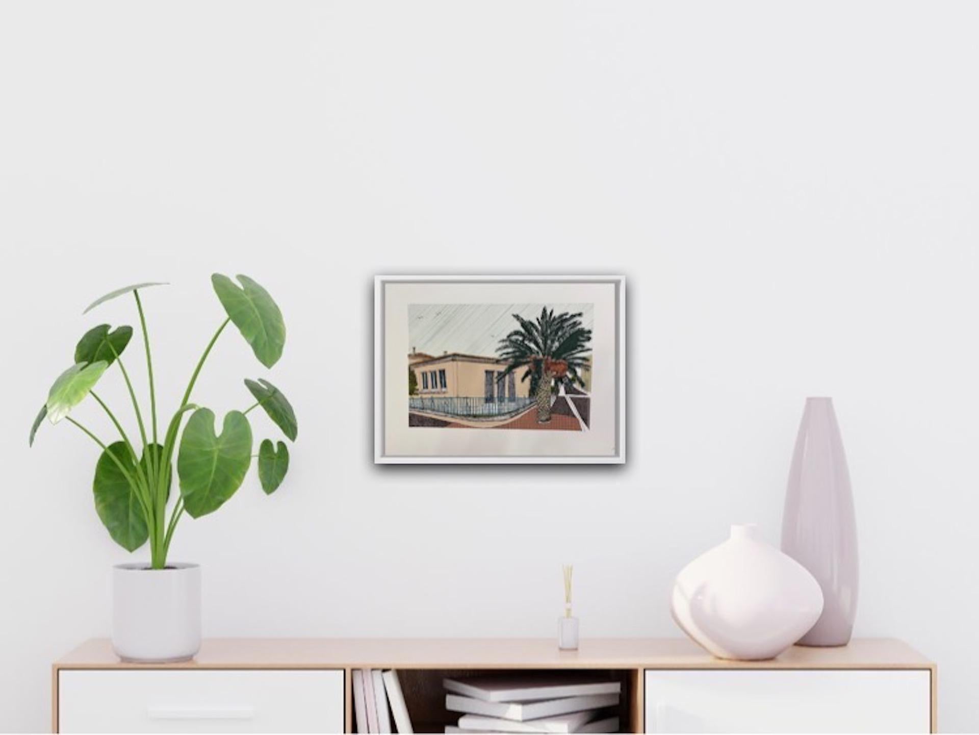 Clare Halifax, Pink House and Palm, La Palme, Limited Edition Architecture Print For Sale 5