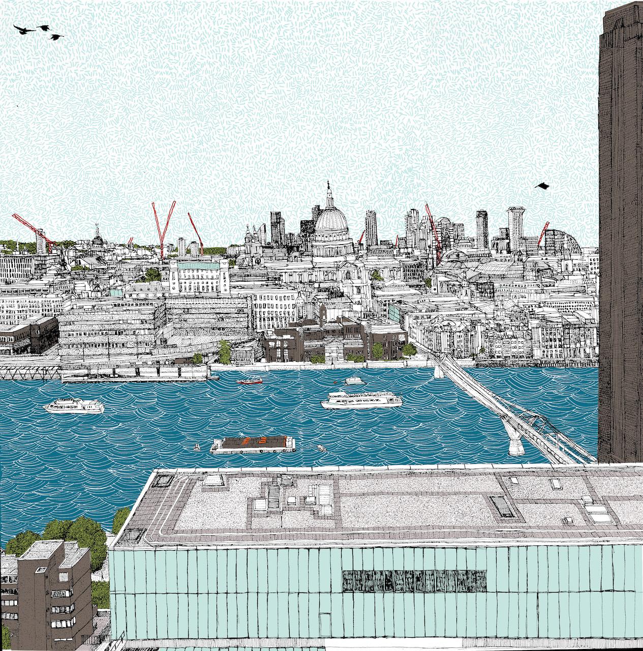 Clare Halifax, Switch Views, Londra, Serigrafia di paesaggi urbani, Bright London Art