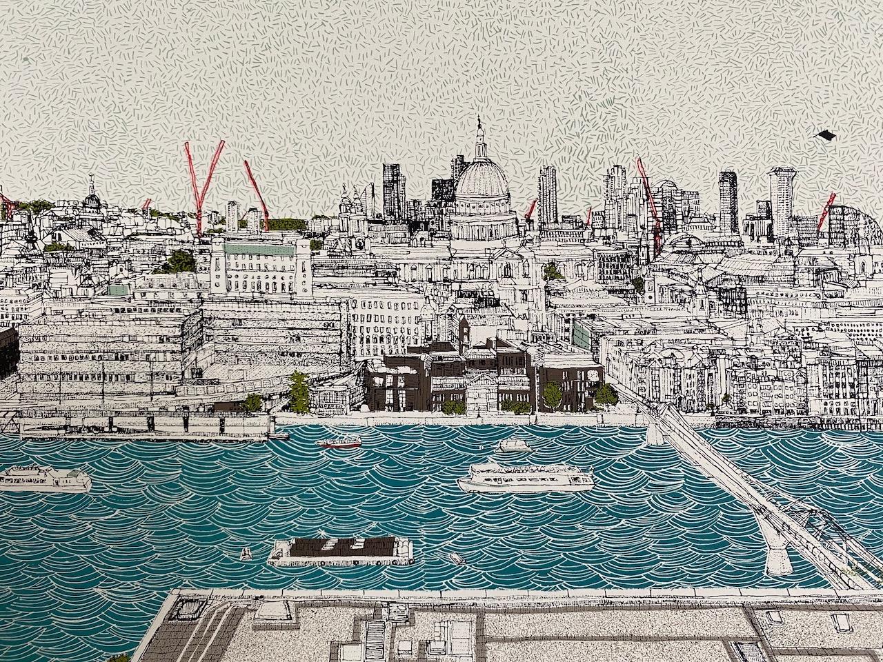 Clare Halifax, Switch Views, Londres, sérigraphie de paysage urbain, Bright London Art en vente 5