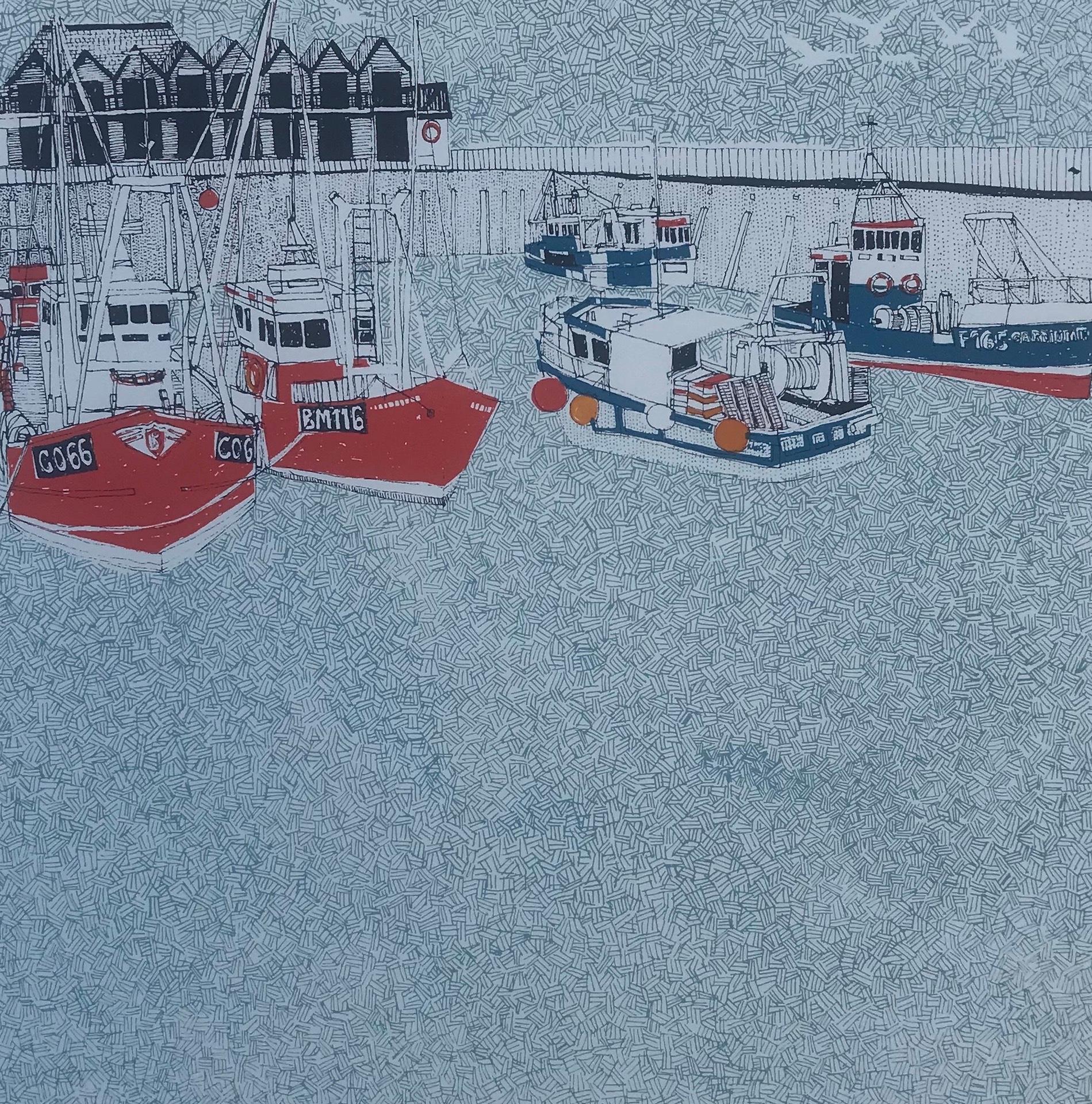 Clare Halifax, Whitstable Harbour, Limited Edition Print, Affordable Art For Sale 1
