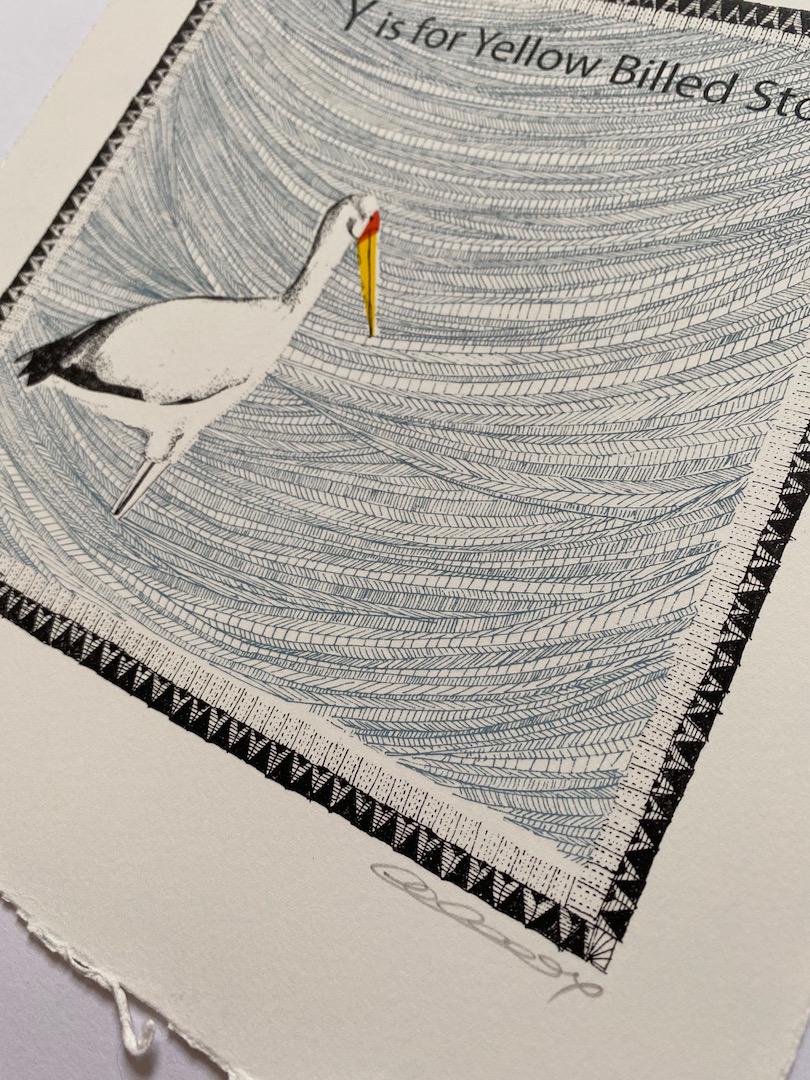 Clare Halifax, Y ist für Yellow Billed Stork, Druck in limitierter Auflage, Kunst online im Angebot 2