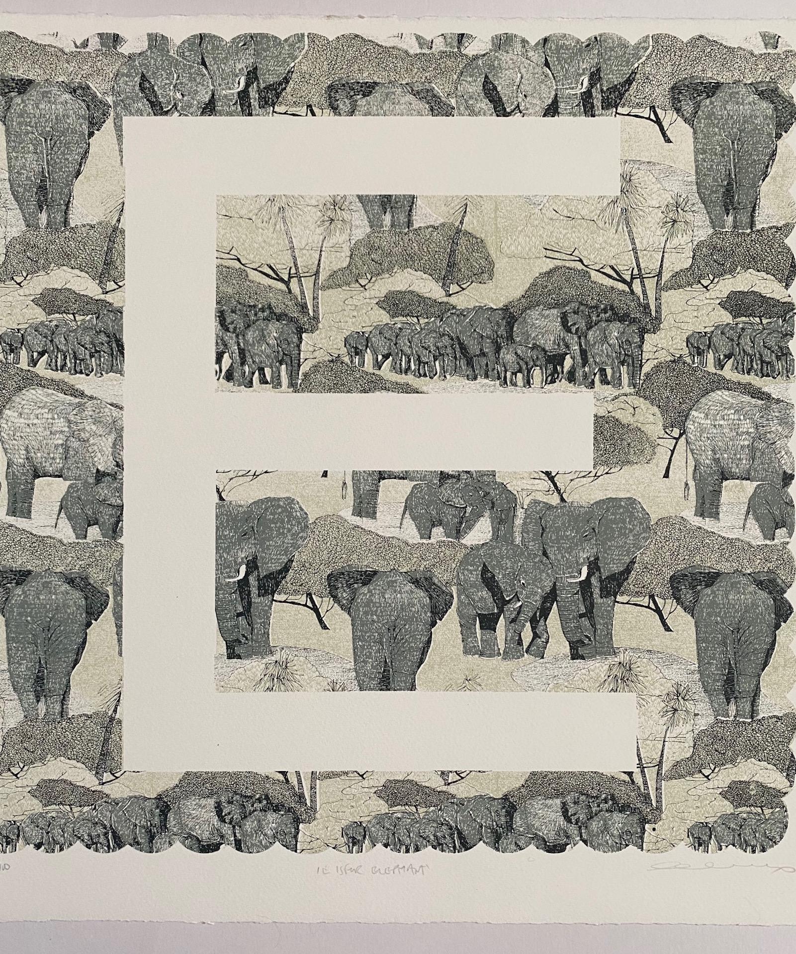 E de Elefante, Clare Halifax, Impresiones de edición limitada, Arte alfabético, Arte para regalo en venta 2
