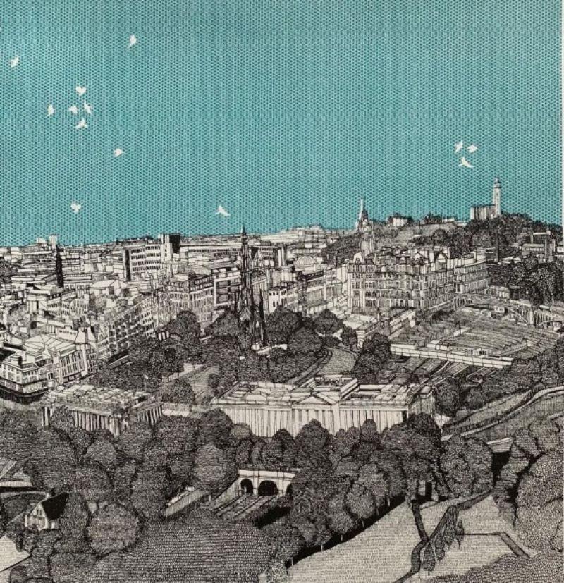 Clare Halifax Landscape Print - Edinburgh Overview, limited edition print, landscape print, cityscape, affordable