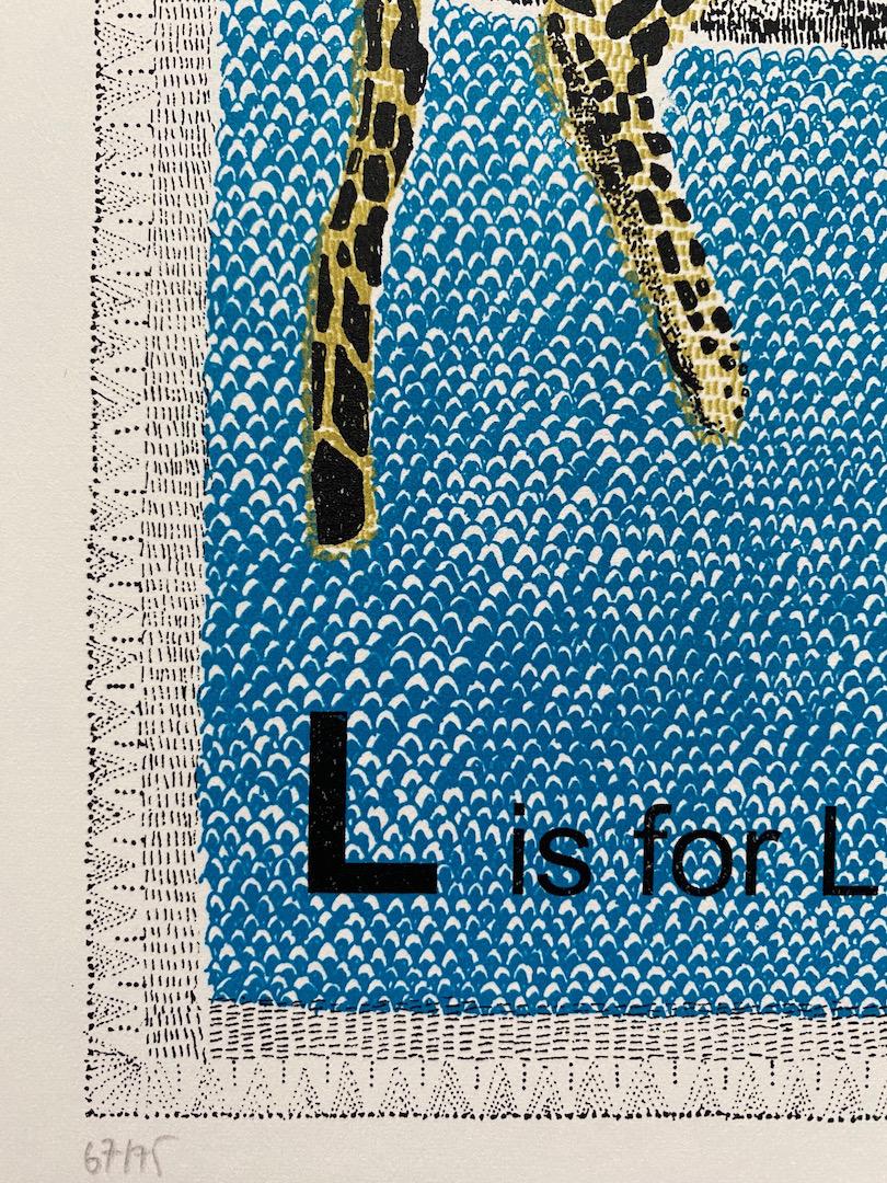 L ist für Leoparden (klein) (Pop-Art), Print, von Clare Halifax