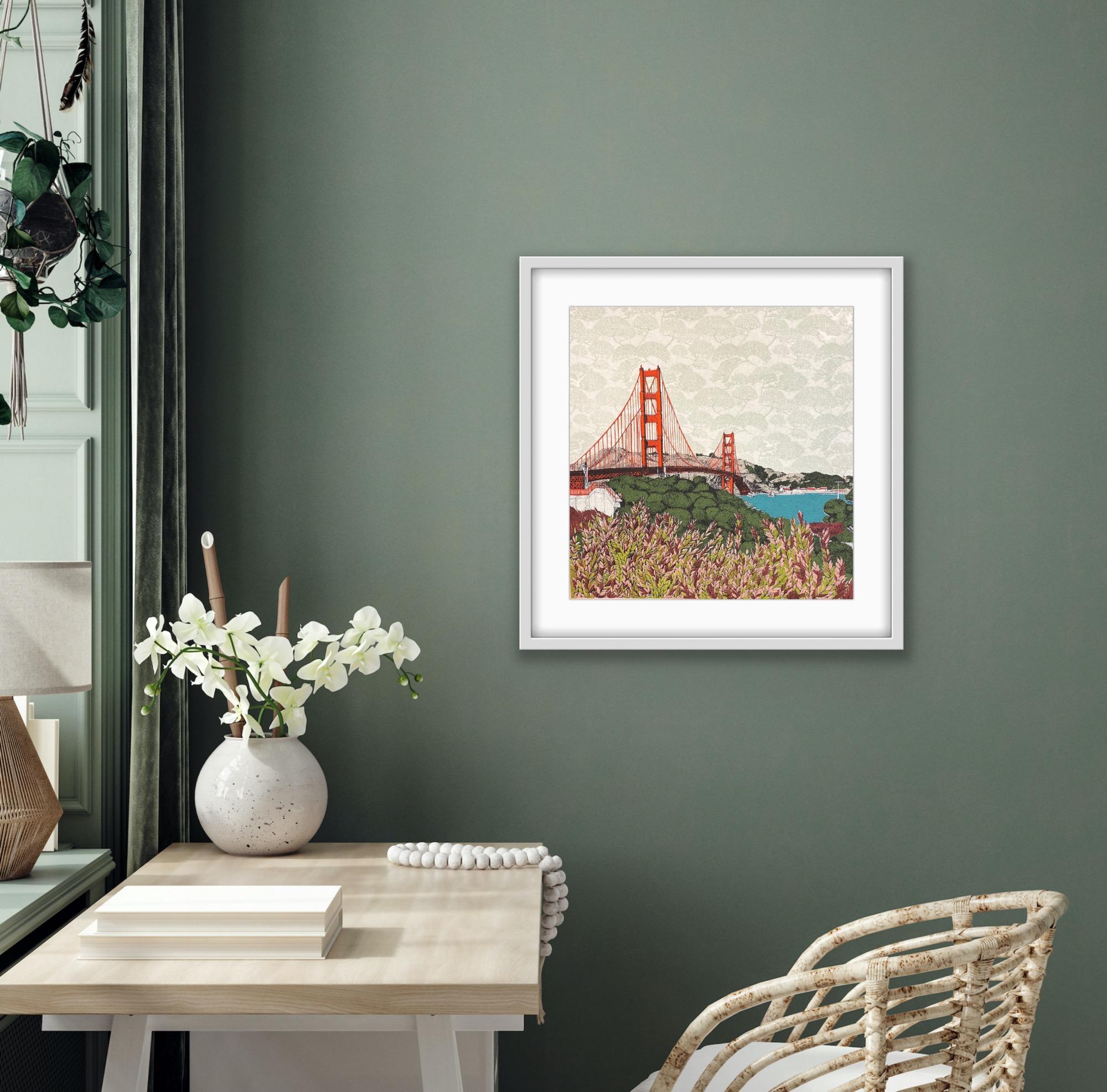 Hoja de la Bahía de San Francisco, Impresión en edición limitada, Paisaje, Río, Puente en venta 7