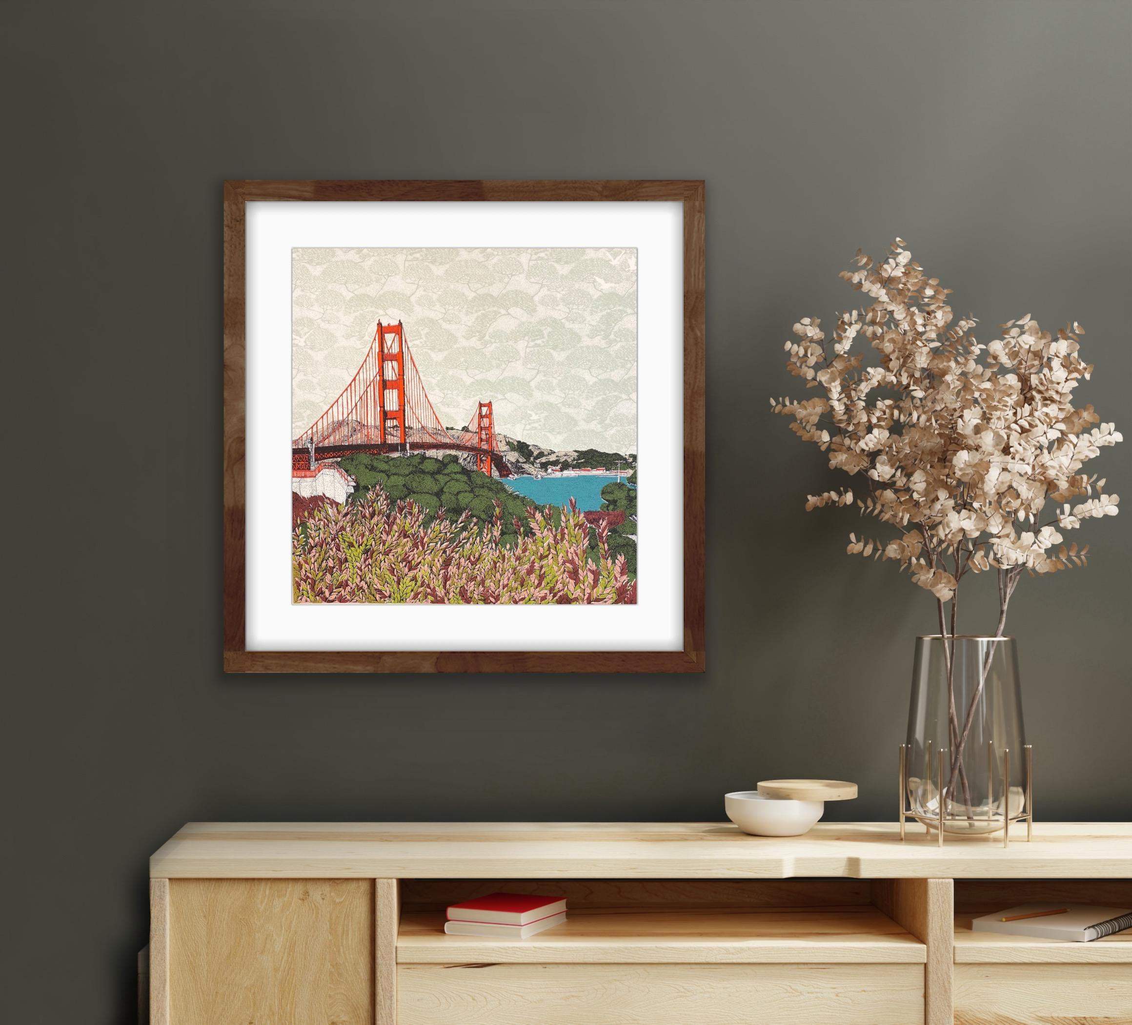 Hoja de la Bahía de San Francisco, Impresión en edición limitada, Paisaje, Río, Puente en venta 9
