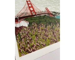 Hoja de la Bahía de San Francisco, Impresión en edición limitada, Paisaje, Río, Puente