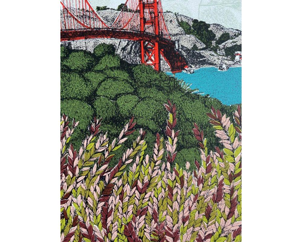 Hoja de la Bahía de San Francisco, Impresión en edición limitada, Paisaje, Río, Puente en venta 1