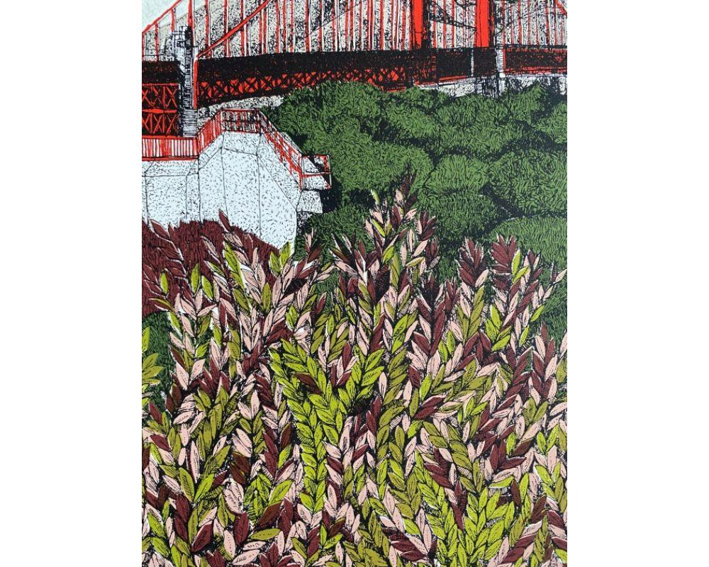 Hoja de la Bahía de San Francisco, Impresión en edición limitada, Paisaje, Río, Puente en venta 3