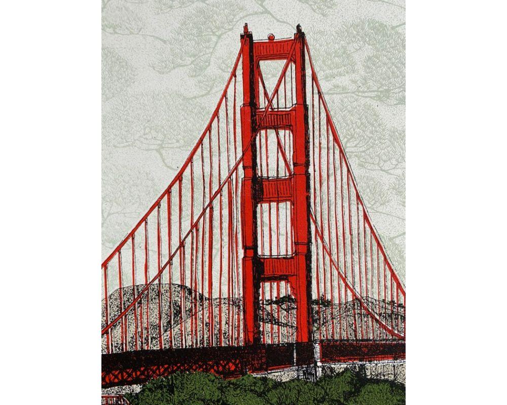 Hoja de la Bahía de San Francisco, Impresión en edición limitada, Paisaje, Río, Puente en venta 4