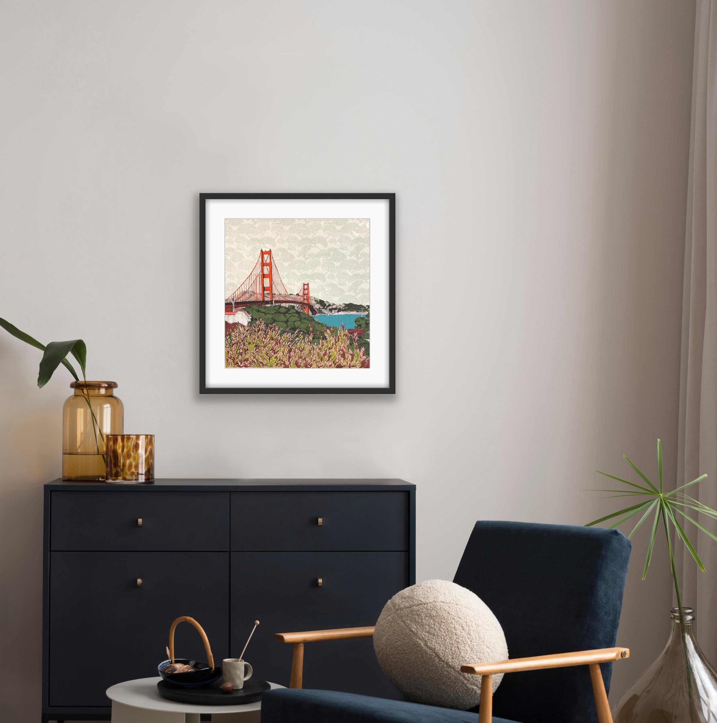 Hoja de la Bahía de San Francisco, Impresión en edición limitada, Paisaje, Río, Puente en venta 6
