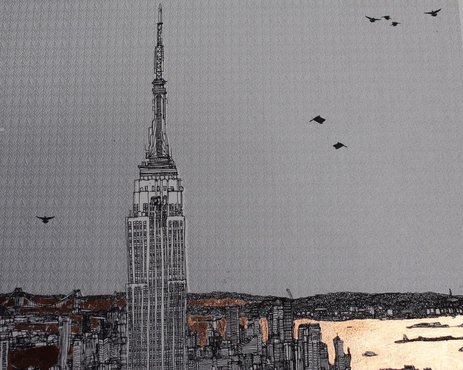Schimmernde und glänzende New Yorker Skyline, große Statement-Kunst, Cityscape-Druck im Angebot 1