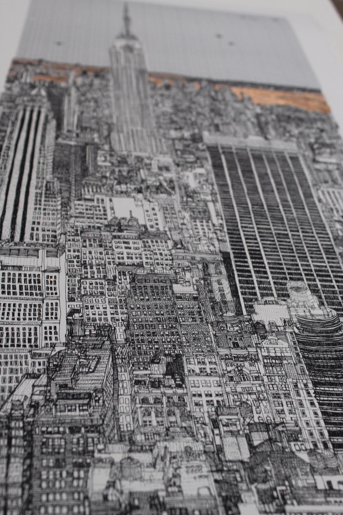 Schimmernde und glänzende New Yorker Skyline, große Statement-Kunst, Cityscape-Druck im Angebot 3