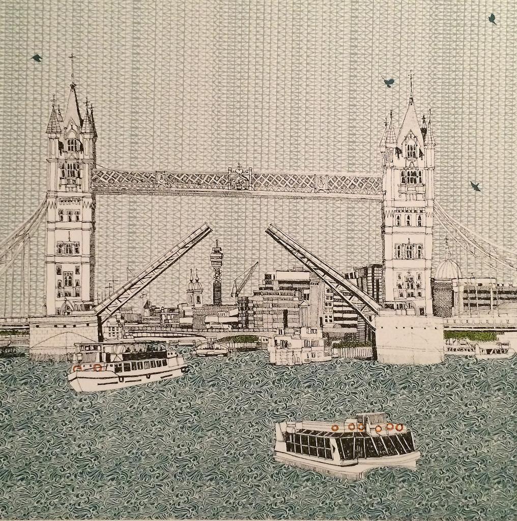 Tower Bridge and Waves at Westminster diptych - Print by Clare Halifax