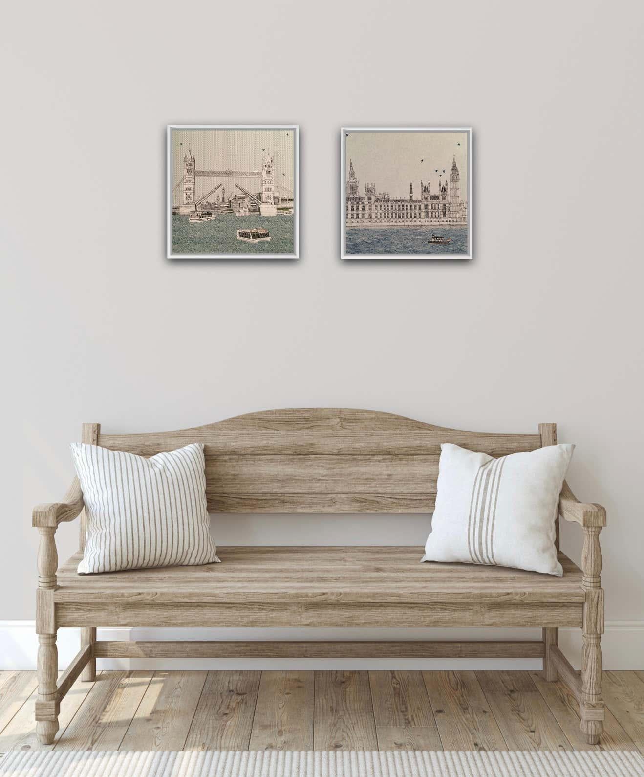 Díptico Puente de la Torre y Olas en Westminster, Edición Limitada de Paisaje Urbano - Print de Clare Halifax