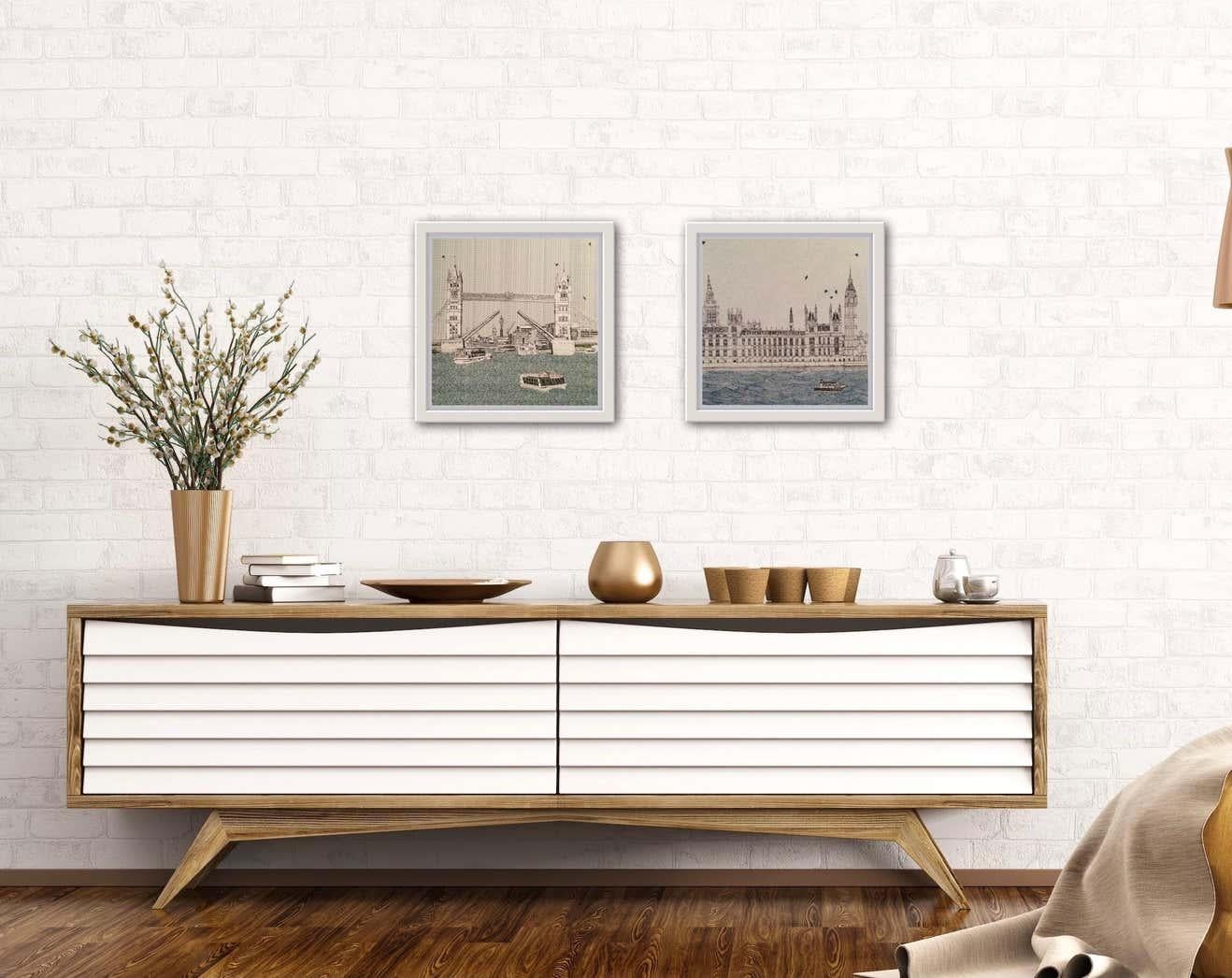 Tower Bridge and Waves at Westminster Diptychon, limitierte Auflage, Stadtbilddruck im Angebot 1