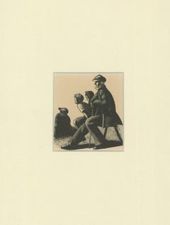 Clare Leighton (1898-1989) - Framed Wood Engraving, Watching the Cricket