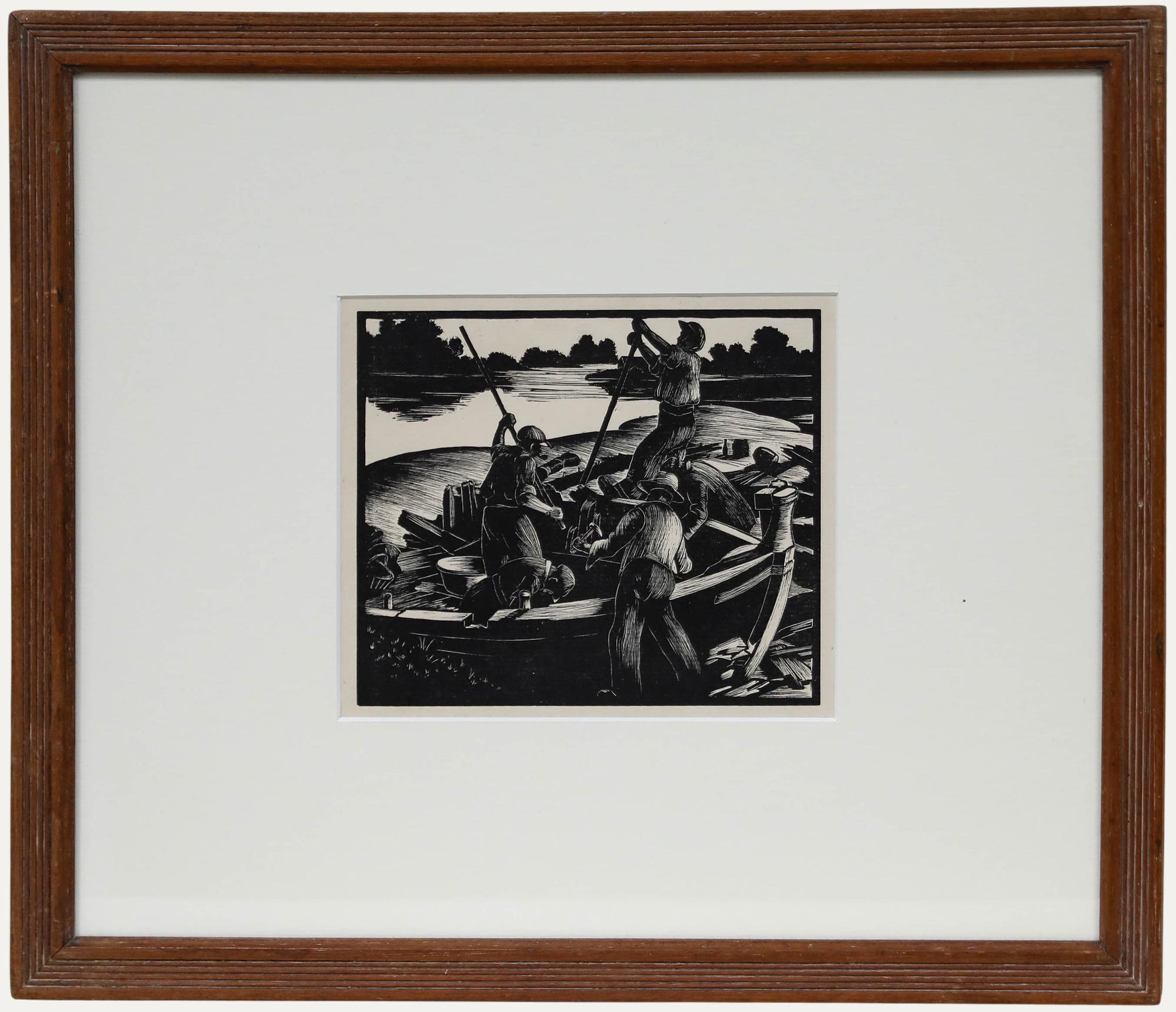 Clare Leighton (1898-1989) - Mid 20th Century Woodcut, Breaking up a Barge