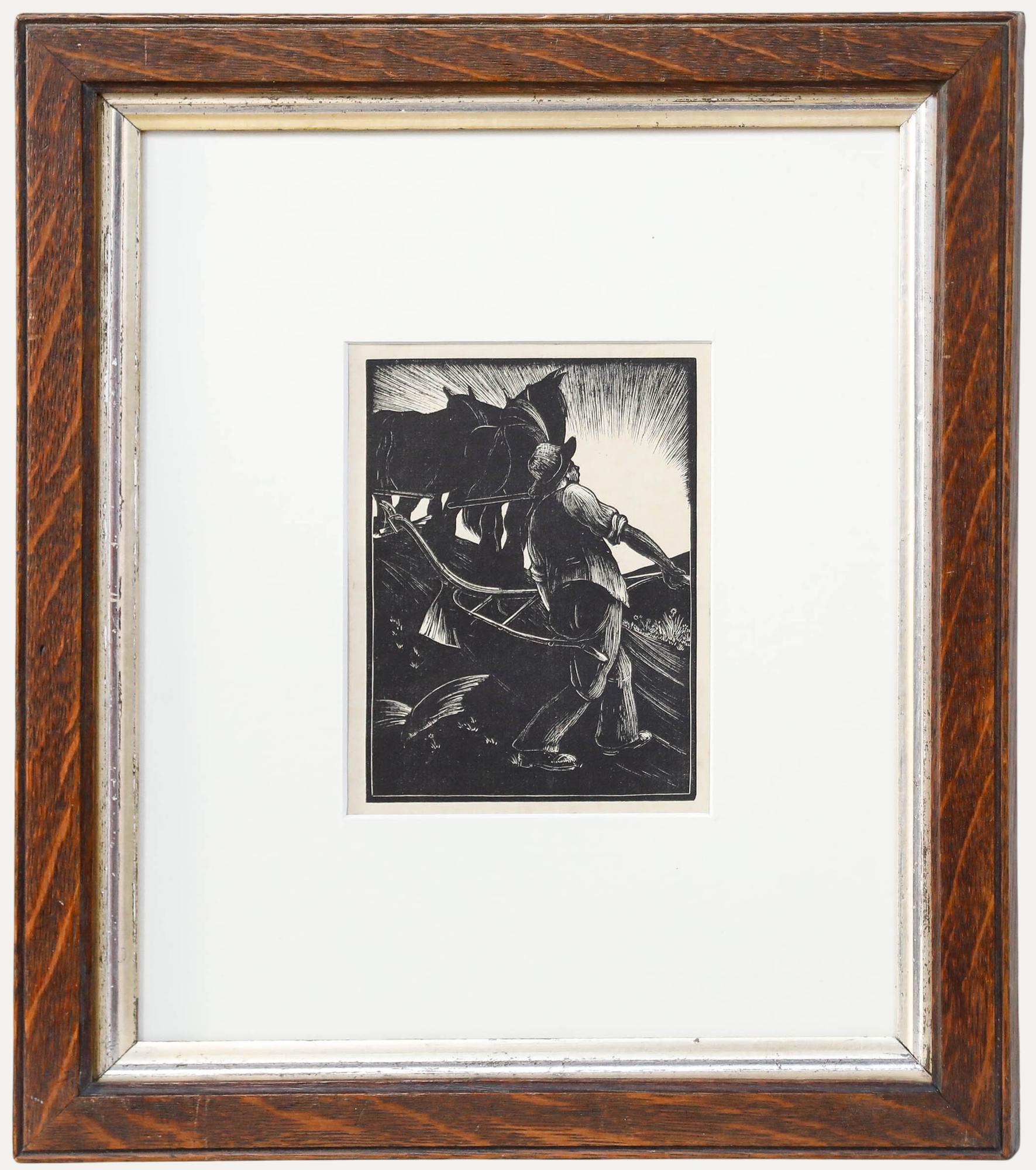 Une gravure sur bois saisissante de l'artiste bien connue Clare Leighton (1898-1989). Joliment présenté dans un cadre simple en bois avec un emboîtage doré. Non signée. Sur le papier. Taille de l'image : 16,5 x 12 cm.