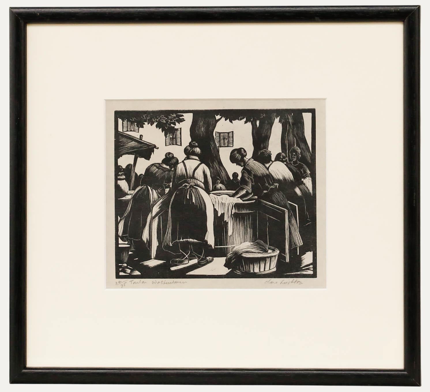 Clare Leighton (1898-1989) - Gravure sur bois signée du milieu du 20e siècle, Lavandières de Toulon