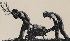 Clare Leighton (1898-1989) - Woodcut, Transplanting a Walnut Tree
