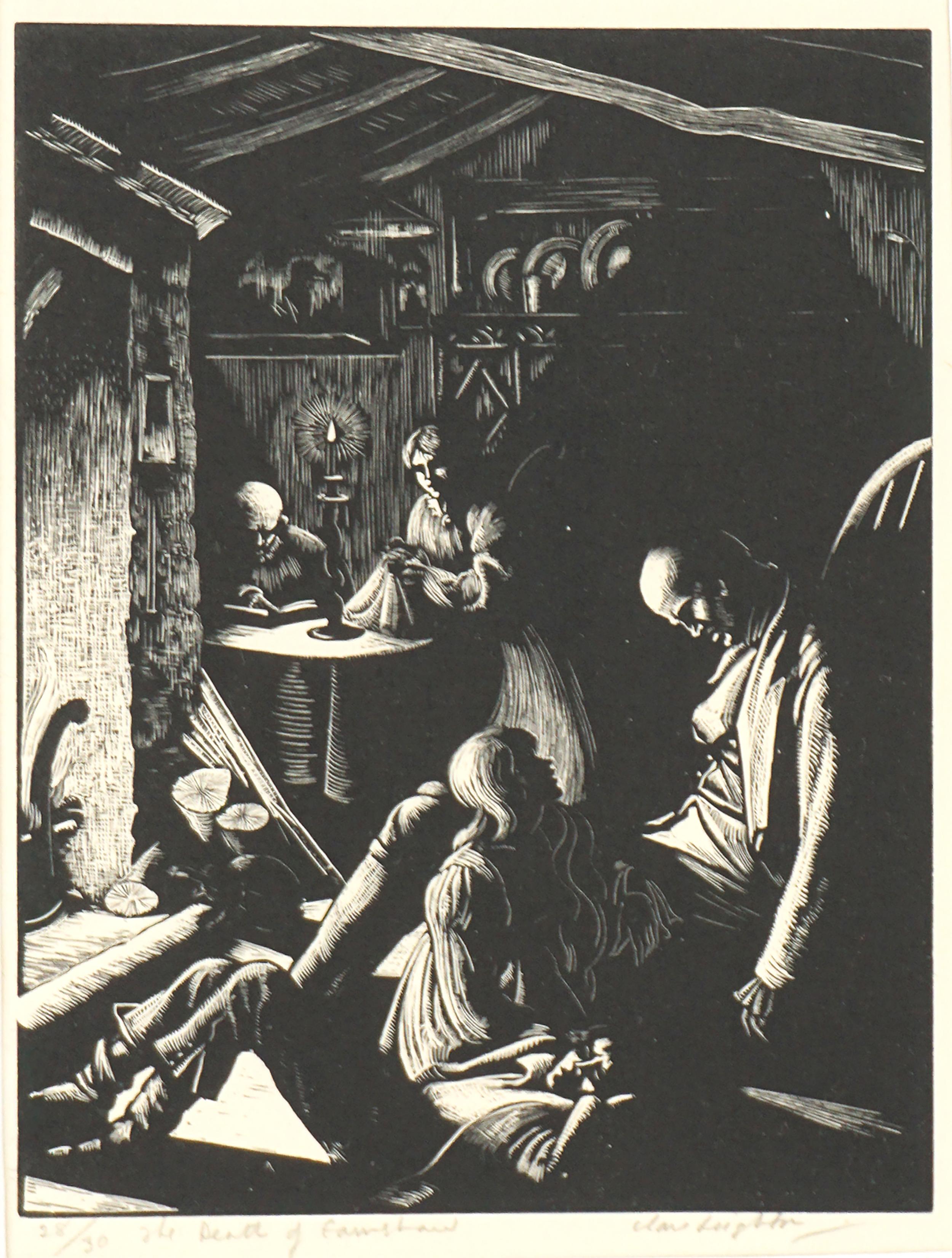 Early 20th Century Wuthering Heights Genre Woodcut -- Death of Earnshaw #28/30 - Print by Clare Leighton
