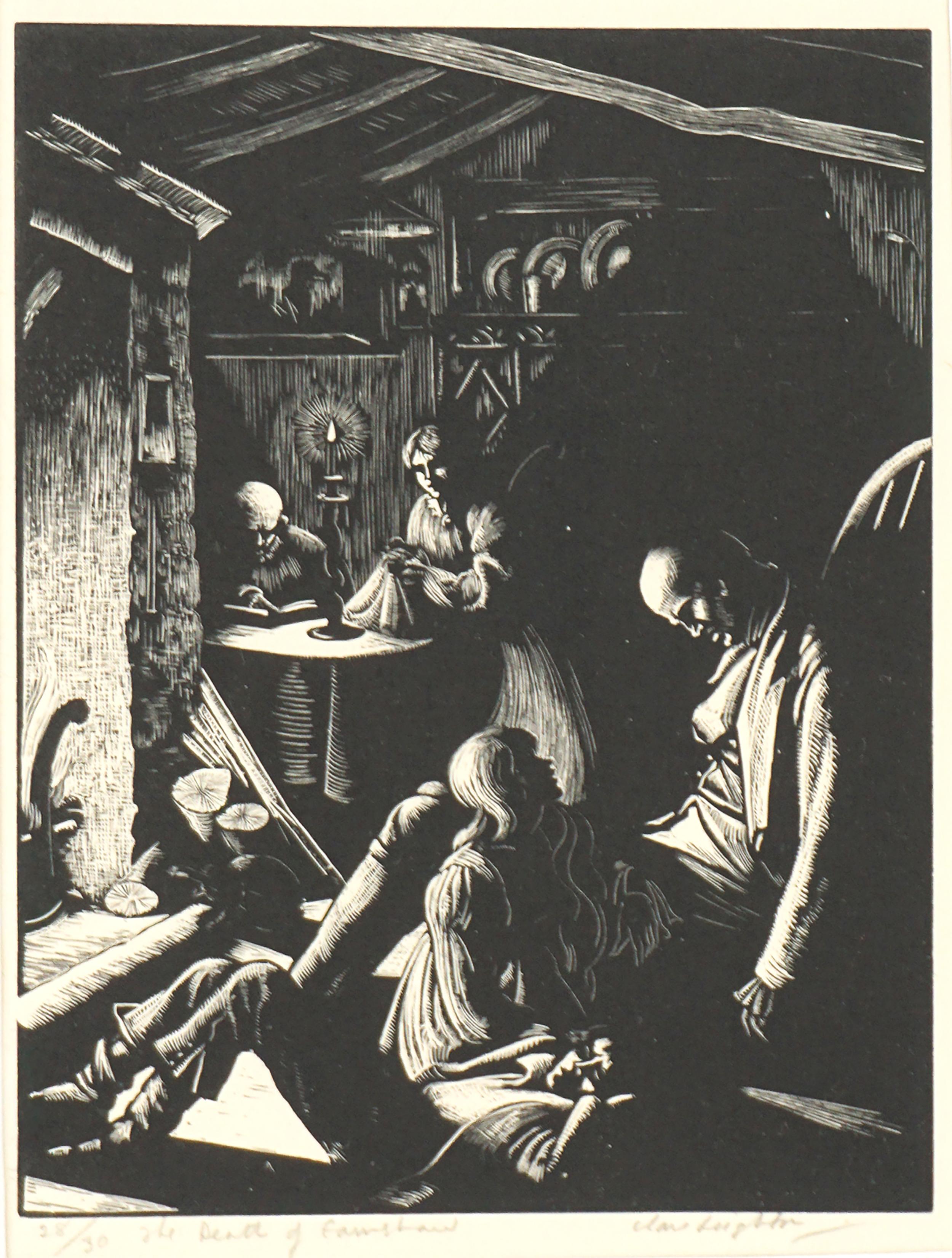 Xilografía de género de Cumbres borrascosas de principios del siglo XX -- Muerte de Earnshaw #28/30 - Print de Clare Leighton
