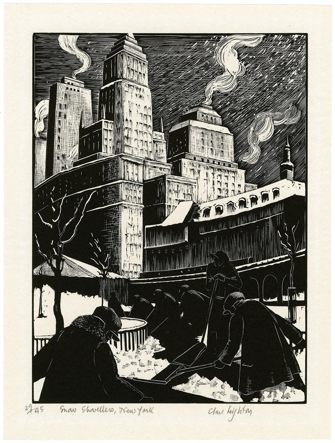 'Snow Shovellers, New York' — American Modernism - Print by Clare Leighton