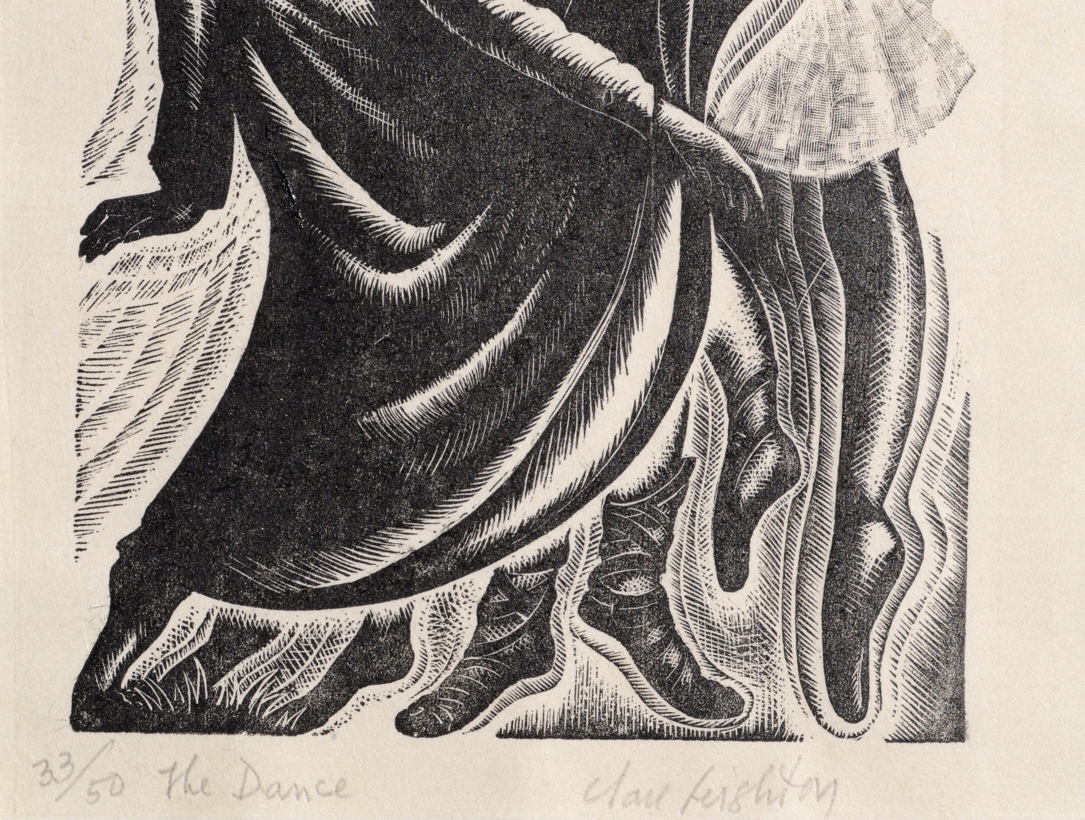 Dynamic mid-century figurative lithograph of a dancer by Clare Leighton (English, 1898-1989). Numbered (