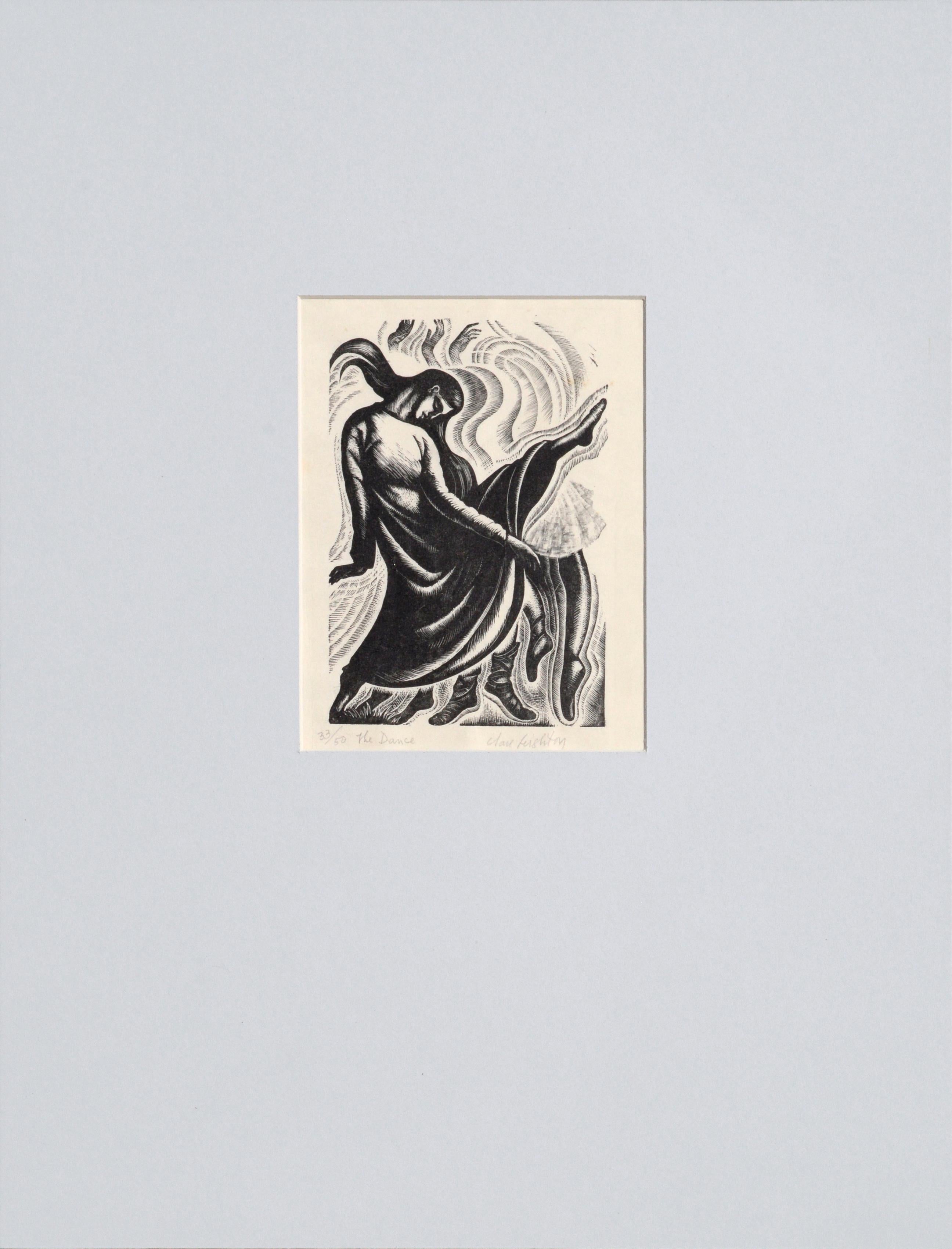 Clare Leighton Figurative Print - "The Dance" - Mid Century Modern Figurative Dancer Lithograph