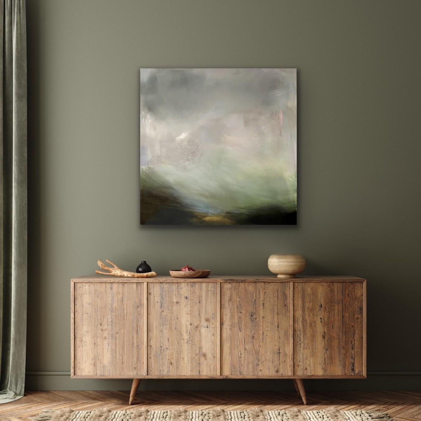 Shadow Land, Clare Millen, Abstract Landscape Art, Dark Colour Palette, Gestural For Sale 5