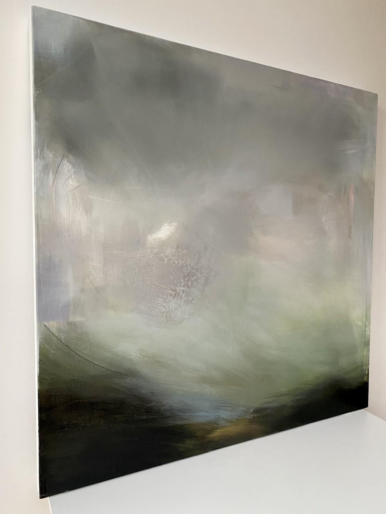 Shadow Land, Clare Millen, Abstract Landscape Art, Dark Colour Palette, Gestural - Gray Abstract Painting by Clare Millen 