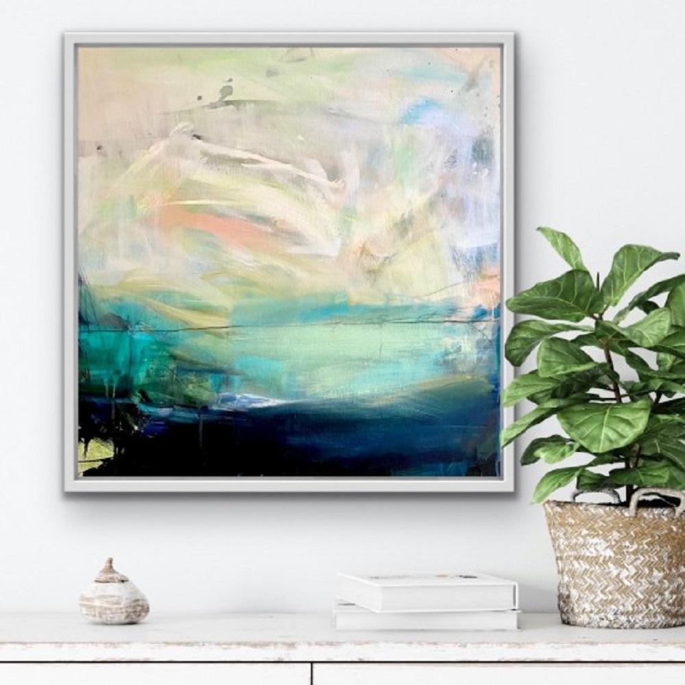 Tiempo y Marea II, Pintura original abstracta, paisaje marino y costero - Abstract Painting Gris de Clare Millen