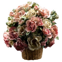 Clare Potter Porcelain Basket with Pink and Cream Roses