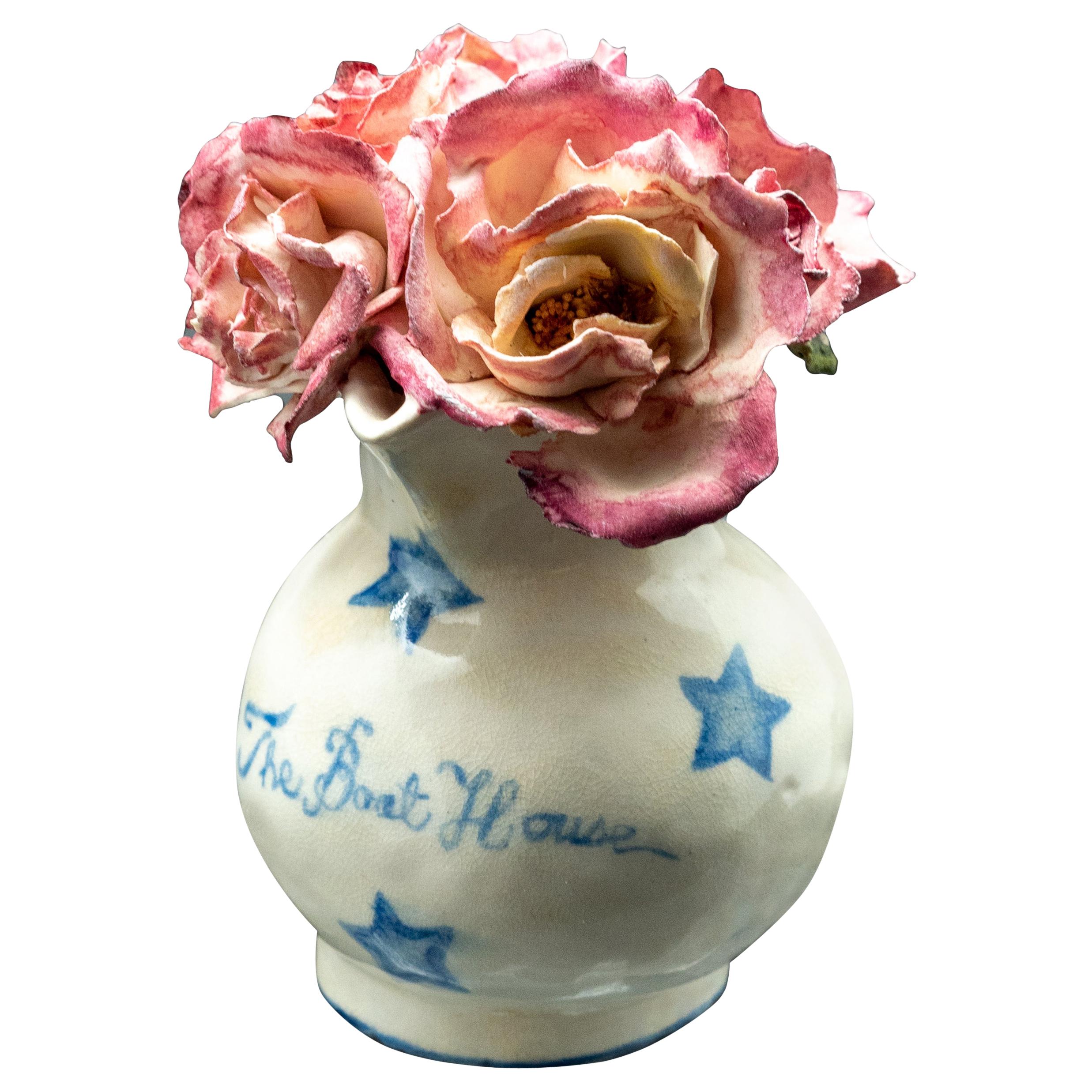 Clare Potter the Boat House Small Porcelain Vase and Pink Roses