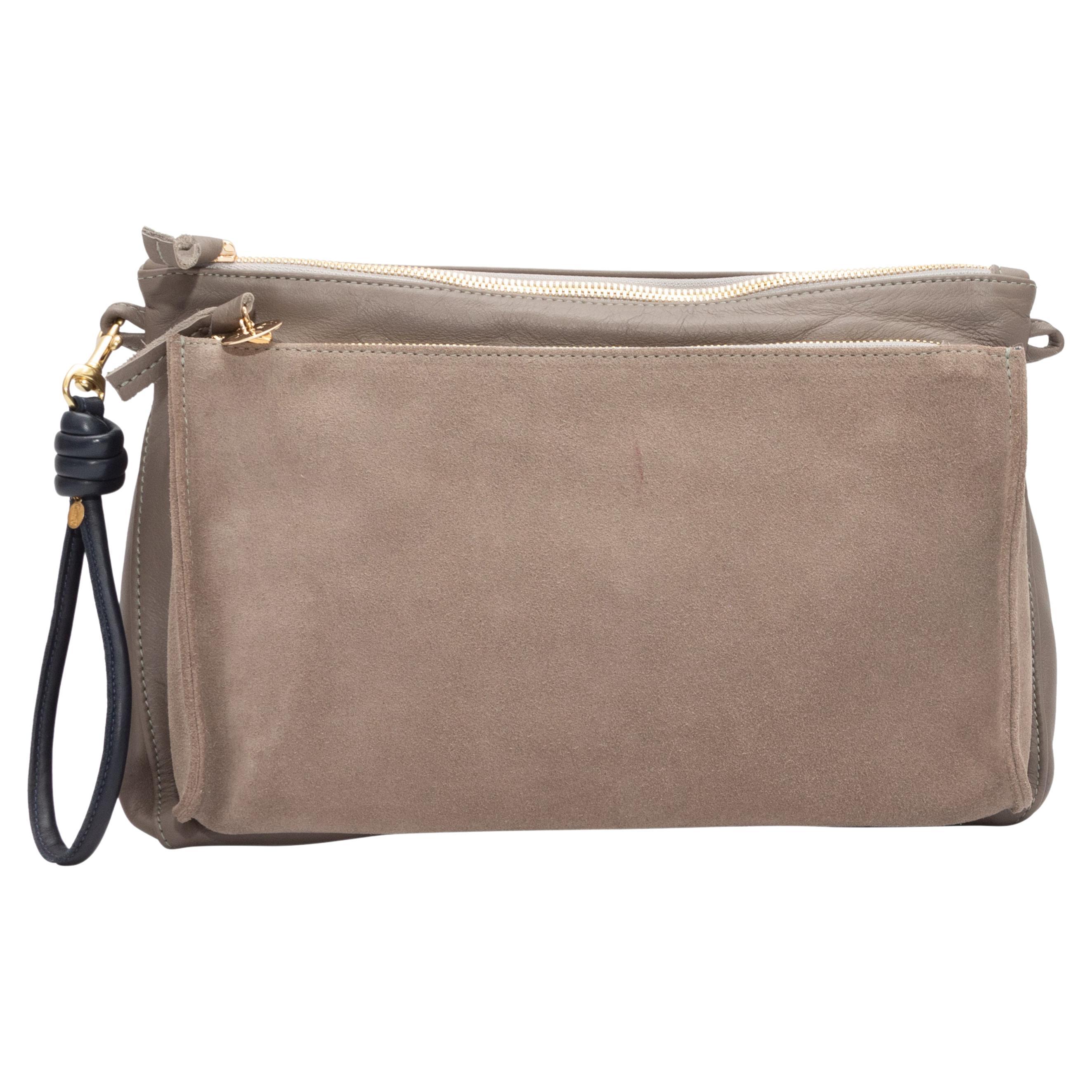 Clare V. Grey Leather and Suede Crossbody Bag For Sale at 1stDibs