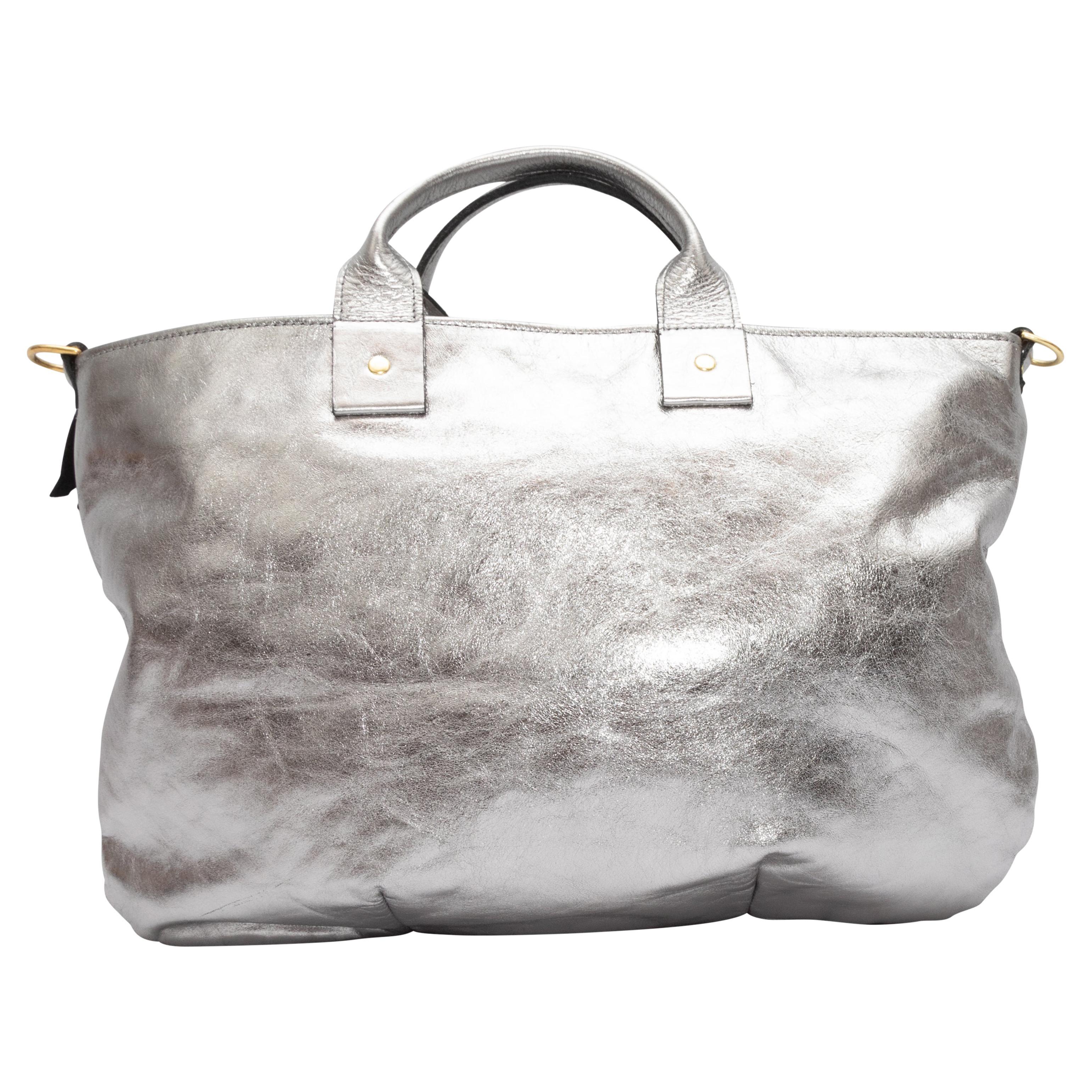 Clare V. Metallic Silver Leather Tote Bag For Sale at 1stDibs